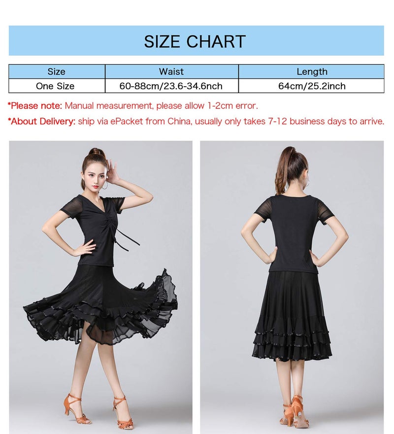 ZX Z&X Women's Ballroom Dancing 360 Degree Long Swing Latin Salsa Rumba Flamenco Dance Skirts for Practice, Black, One Size - Image 3